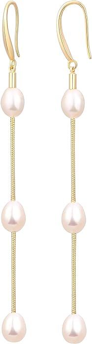 Long Pearl Dangle Earrings for Women 18K Gold Plated Long Dangle Drop Earrings Metal Chain Earrin... | Amazon (US)