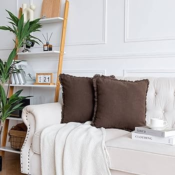 AmHoo Pack of 2 Linen Pillow Covers with Tassels Fringed Decorative Rustic Natural Throw Pillowca... | Amazon (US)