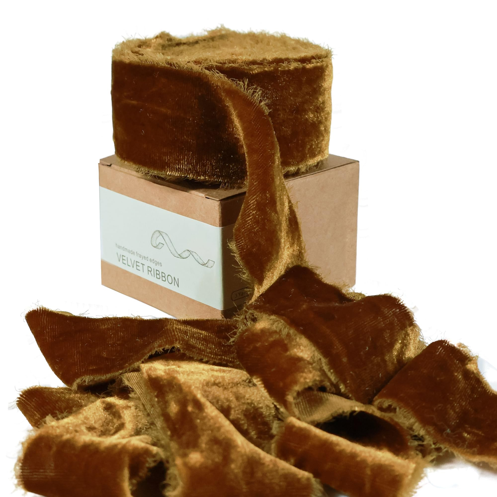 Brown Velvet Ribbon for Gift Wrapping - 1 1/2 Inch 3 Yards Handmade Silk Fabric with Frayed Edge ... | Amazon (US)