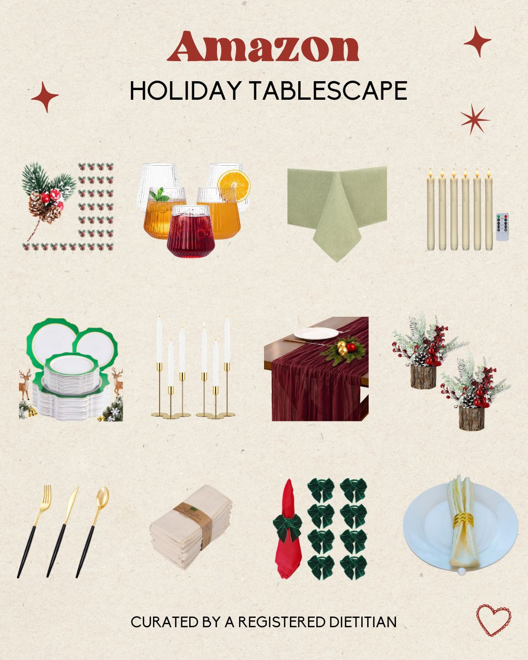 All the things I bought from Amazon for my holiday tablescape this year! Finished product to come after I host! 

 

#LTKHoliday #LTKfoodie #LTKHome