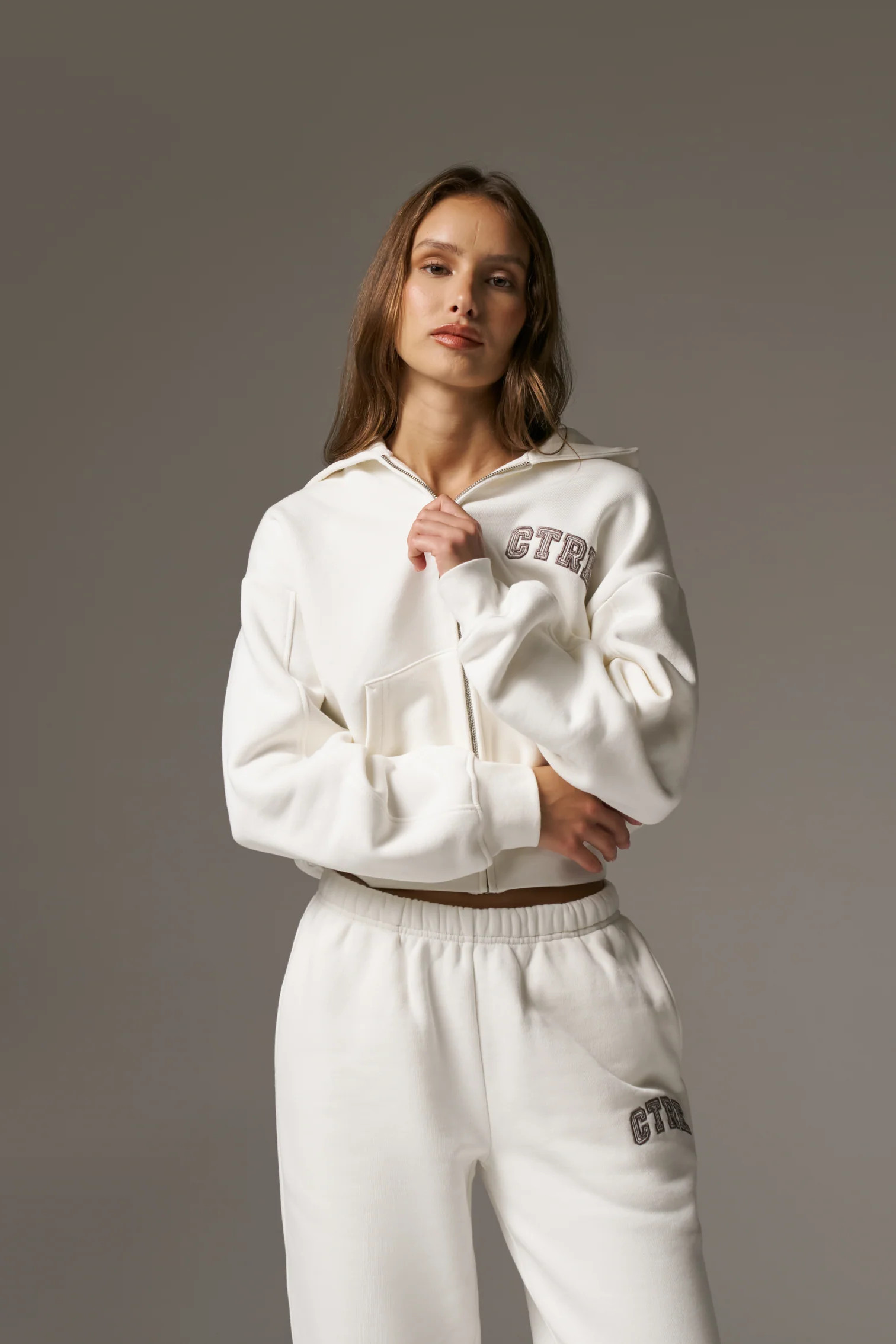 CTRE ZIP THROUGH RELAXED HOODIE - OFF WHITE | The Couture Club