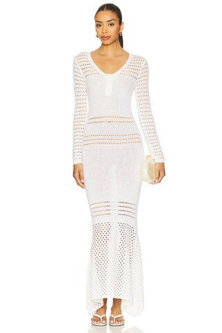 MATTHEW BRUCH Striped Mesh Handkerchief Midi Dress in White Knit from Revolve.com | Revolve Clothing (Global)