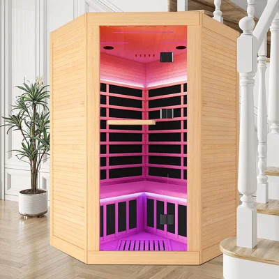2-Person Infrared Sauna, Eastern Canadian Hemlock Indoor Home Sauna With Bluetooth Speakers, Colorful LED Lighting & Pentagonal Design For Home Spa, R | Wayfair North America