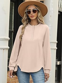 ANRABESS Women's Long Sleeve Henley Tops Tunic Sweatshirt Loose Slit Casual Button Shirts Pullove... | Amazon (US)