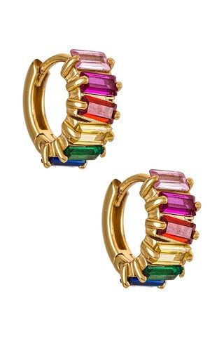 FAIRLEY Rainbow Baguette Cluster Huggies in Gold from Revolve.com | Revolve Clothing (Global)