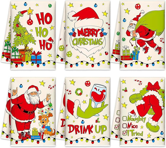 6 Pcs Christmas Kitchen Towels Santa Claus Hand Towels Decorative Absorbent Lime Green Red Dish T... | Amazon (US)