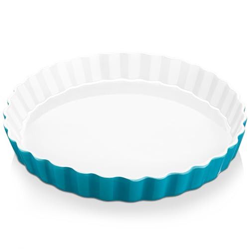 LOVECASA Porcelain Pie Pan 10 Inch Reusable Pie Plate, Non-Stick Pie Dish, Round Quiche Baking Dish with Ruffled Edge for Pies | Dinner, Microwave, Dishwasher, and Oven Safe (Blue) | Amazon (US)