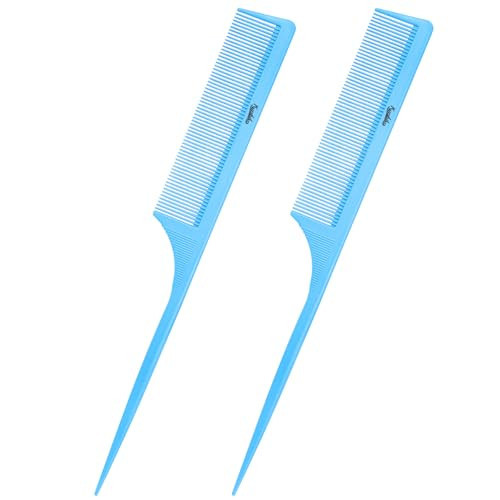 Rat Tail Comb 2Pcs Rat Tail Combs for Women, Fine Tooth Parting Tip Carbon Fiber Root Teasing Anti Static Combs for Styling (2Pcs Blue) | Amazon (US)