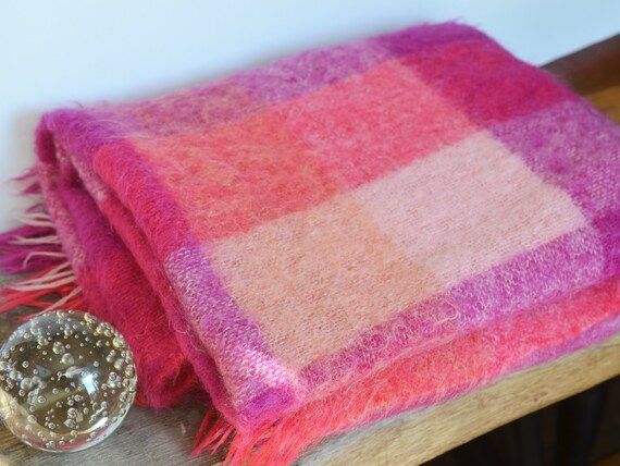 Vintage Magenta Scottish Mohair Plaid blanket, made in Scotland for Hudson Bay circa 1960s, Wool ... | Etsy (US)
