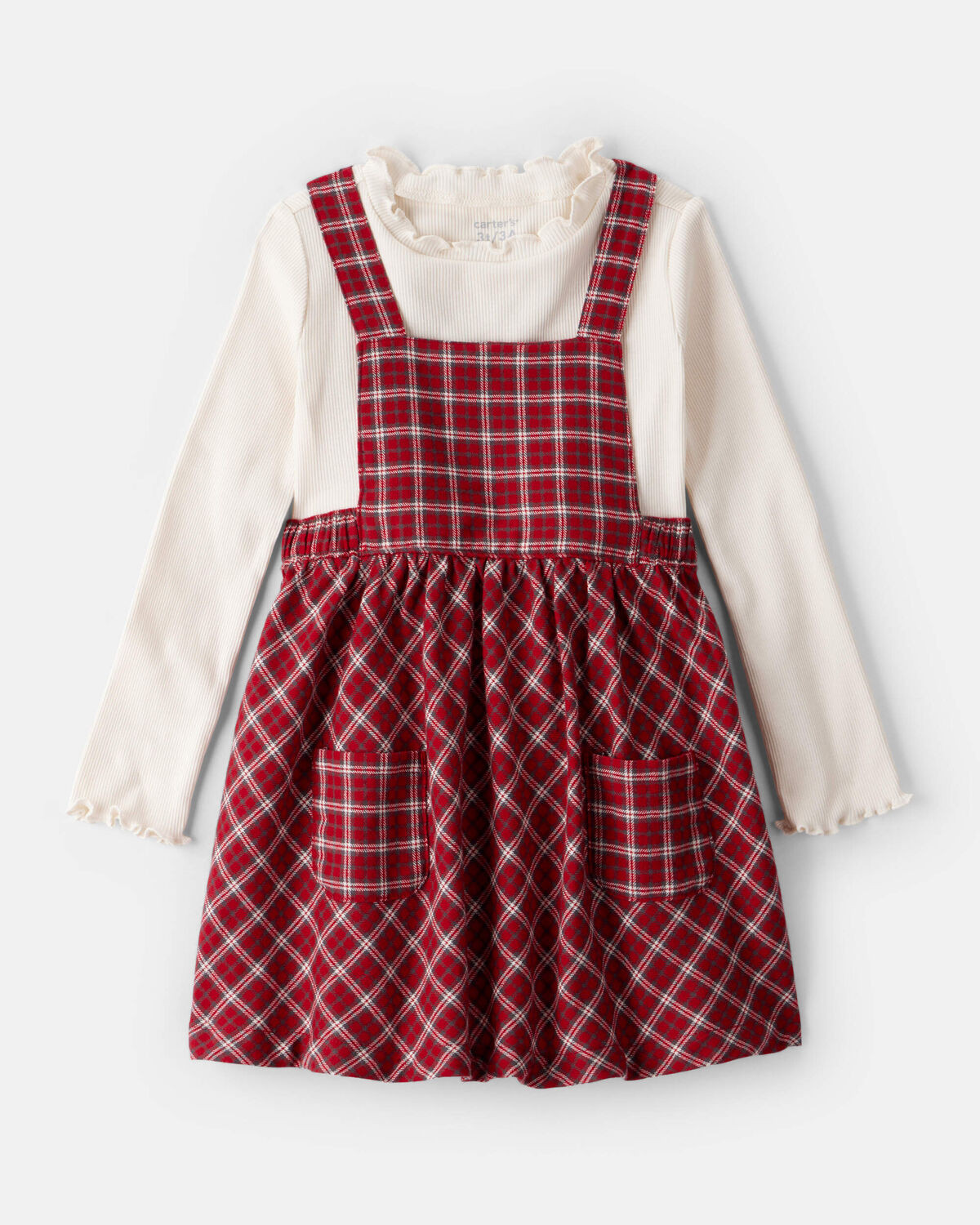 Toddler Girl 2-Piece PlaidCotton Long-Sleeve Dress Set - Red | Carter's Inc