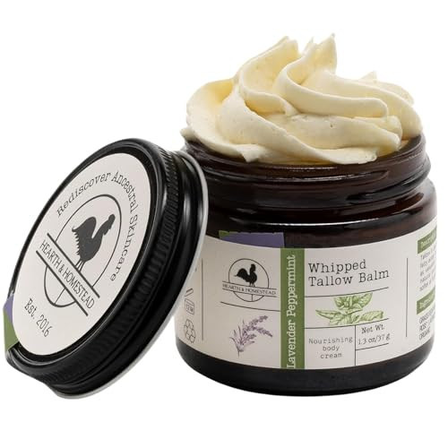 Hearth and Homestead: Handmade Whipped Tallow Balm (Lavender Peppermint): Organic Body Butter with Infused Olive Oil- 1.3 oz | Amazon (US)