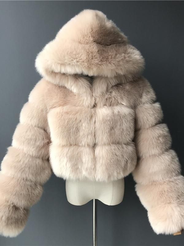 White Faux Fur Coats Hooded Short Jacket Women's Winter Outerwear | Milanoo