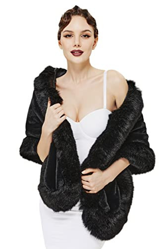 BABEYOND Faux Fur Shawl for Women with Collar Scarf Wrap Faux Fur Evening Cape for Winter Coat | Amazon (US)