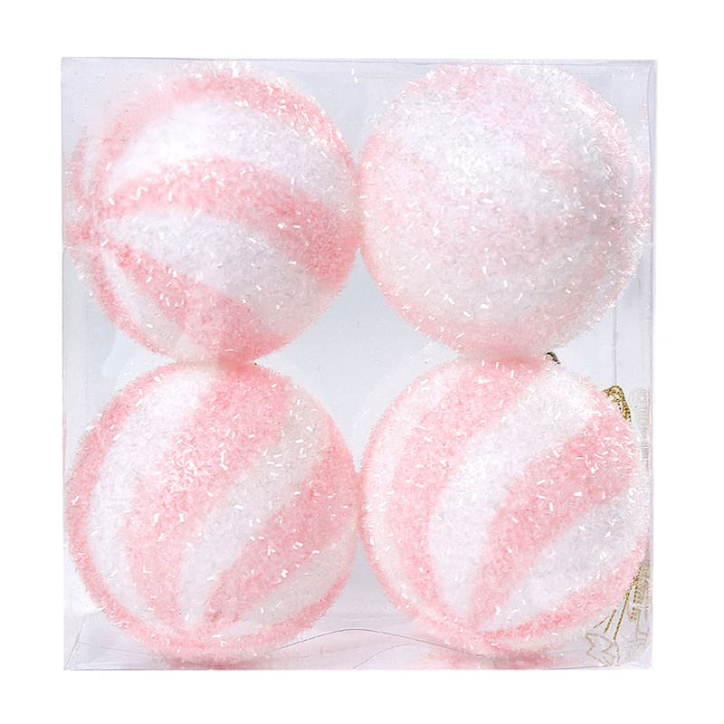 Mrs. Claus' Bakery 4-Count Pink & White Swirl Shatterproof Ball Ornaments, 3.9" | At Home