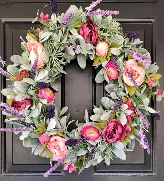 Summer Peony Wreath for Front Door Lambs Ear and Peony | Etsy | Etsy (US)