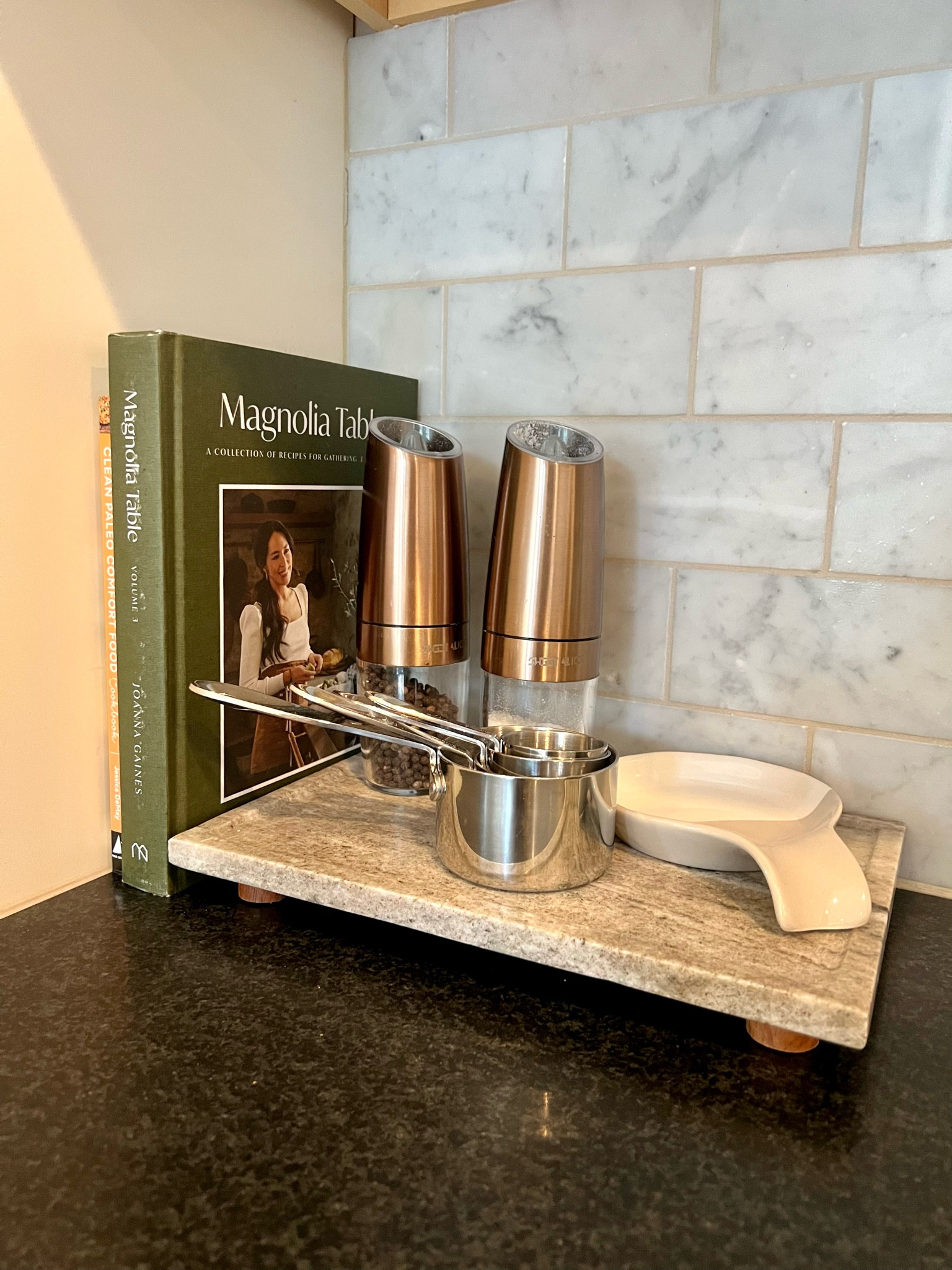 I LOVE this beautiful marble tray! Electric salt and pepper grinders are also both beautiful AND functional! More kitchen favorites linked as well! #kitchen #kitchendecor 

#LTKSeasonal #LTKHome