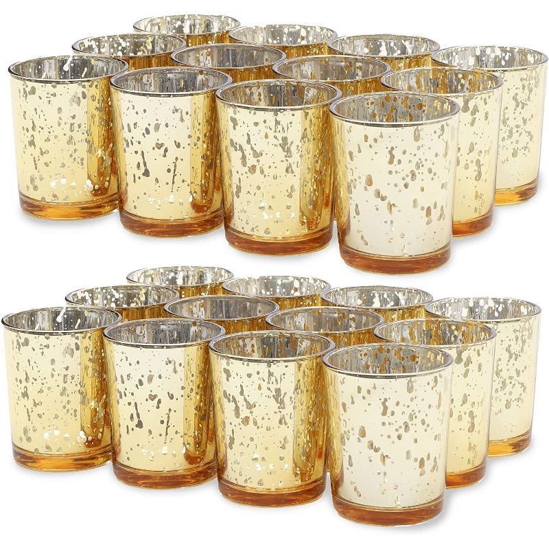 Juvale Set of 24 Round Decorative Mercury Glass Cylinder Votive Tealight Candle Holder, Gold 2.2"... | Target