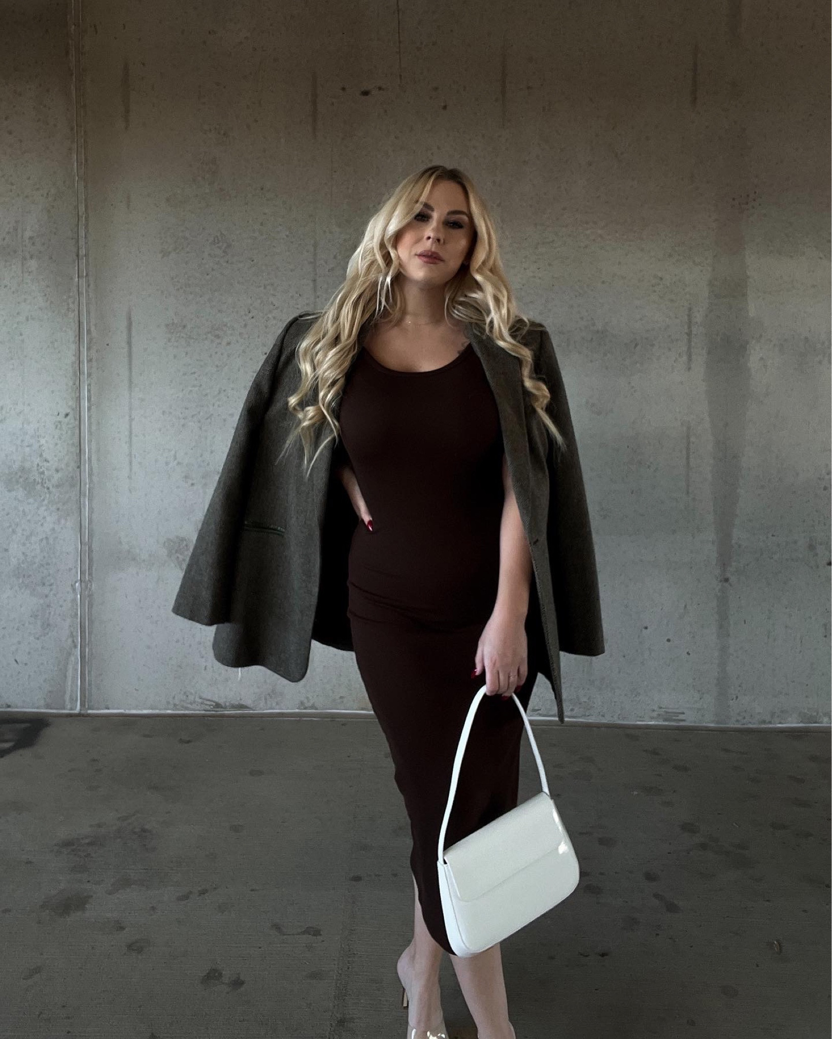 All brown midi dress and blazer outfit. What to wear in your thirties. Styling darker fall colors and trends

#LTKstyletip #LTKunder100 #LTKunder50