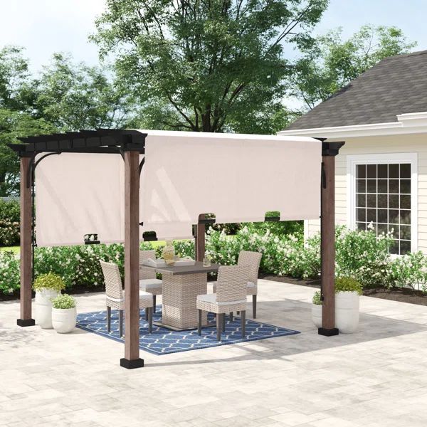 SummerCove 11 ft. x 11 ft. Metal Pergola with Natural Wood Looking Finish and Adjustable Tan Cano... | Wayfair North America