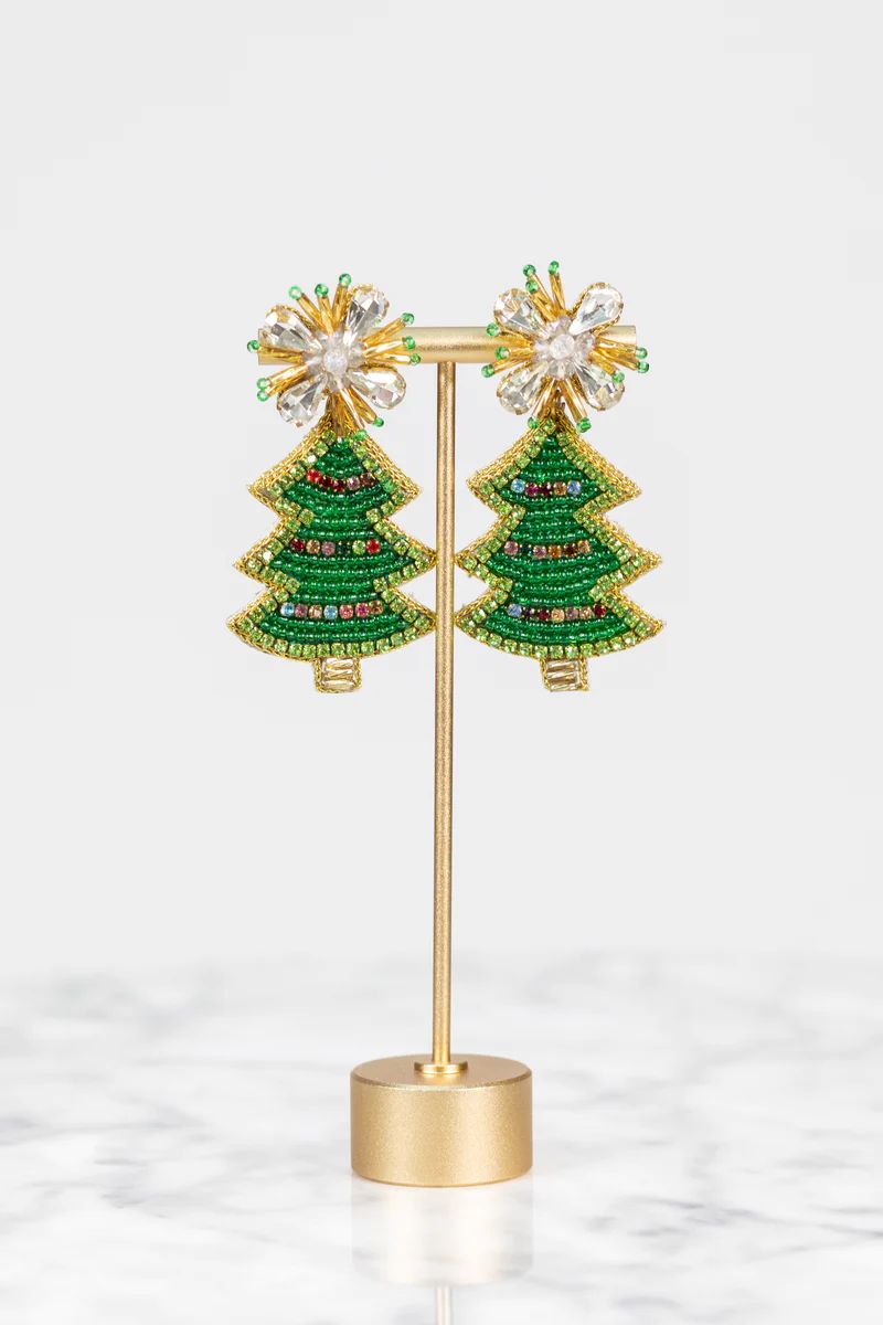 Christmas Tree Earrings- Green | Avara