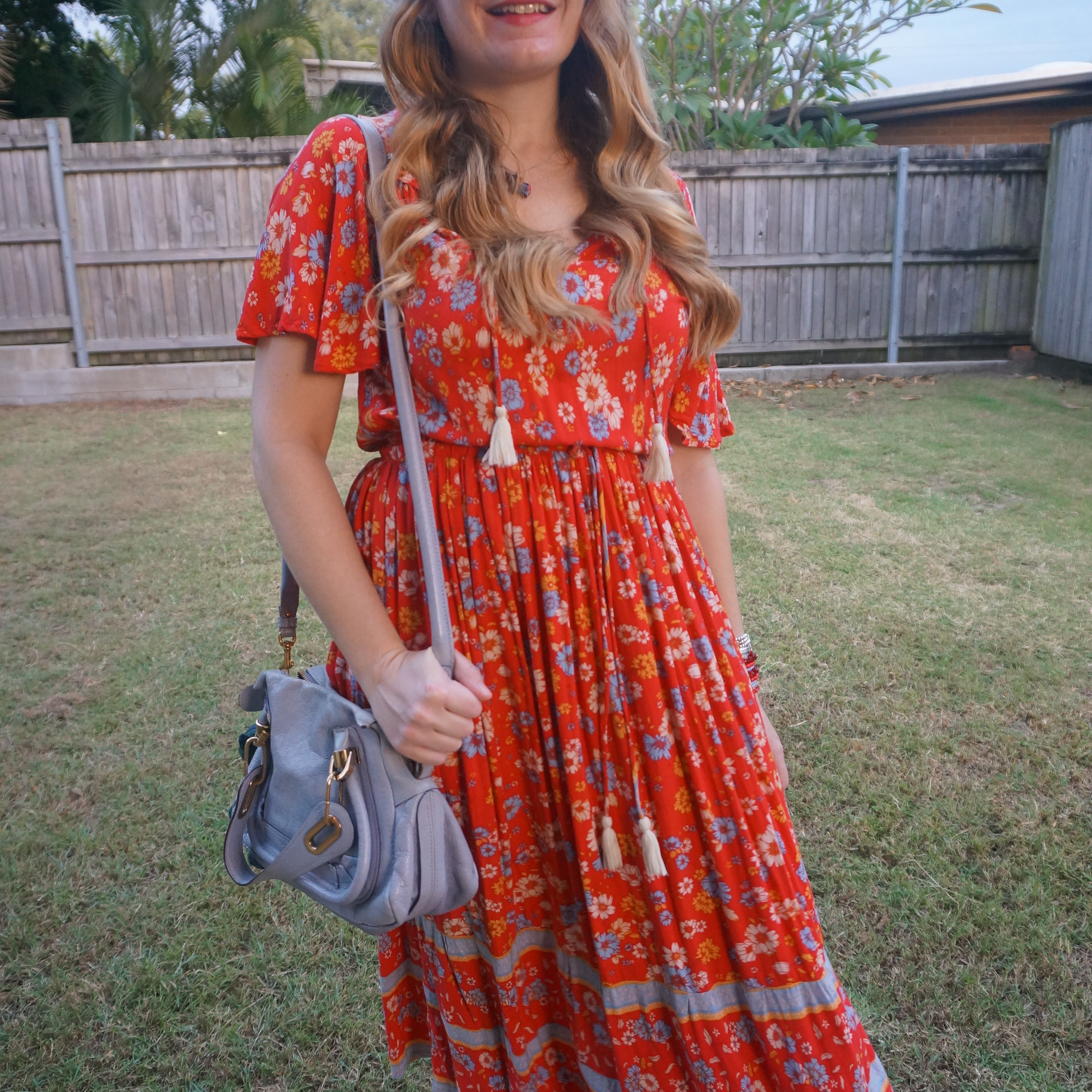 Thrifted Pink Diamond red floral maxi dress with Chloe small periwinkle blue Paraty bag 💙❤️

#LTKaustralia #LTKautumn #LTKbag