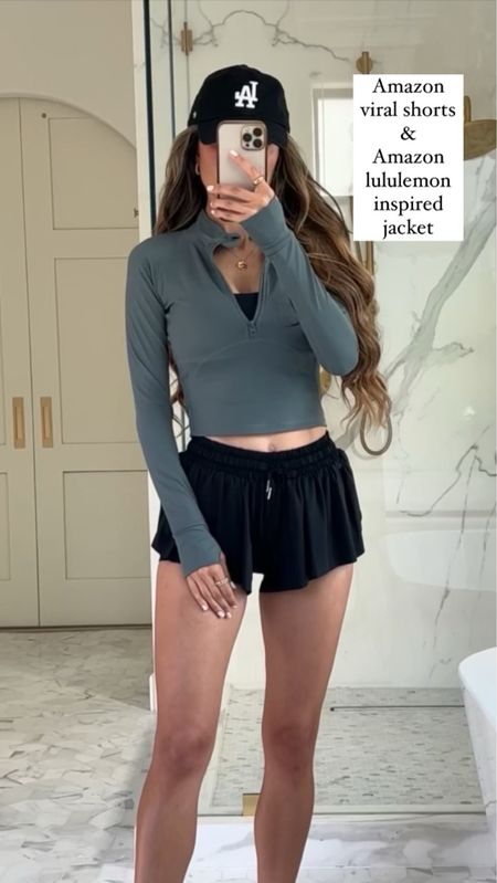 You got it lovely love!!!! 🤗🌟 At your service with links!!! The gray green color of this Amazon half-zip is so pretty!! Wearing size XS in jacket, sports bra and shorts and size 8 in shoes!! The shorts aren’t available in size XS so I linked a very similar pair for those who need XS!! 😘 Hope your day is full of joy sweet sis!! I appreciate youuuu!!!! 🥰

#LTKstyletip #LTKunder50 #LTKunder100