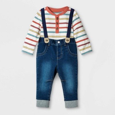 Baby Boys' 2pc Henley Suspender Top & Bottom Set - Cat & Jack™ White | Target