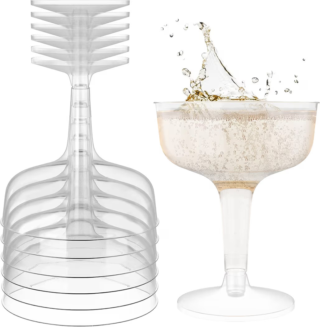 Exquisite Plastic Champagne Party Glasses-2 Piece Disposable 4 Oz Wine Cups (24) | Amazon (US)