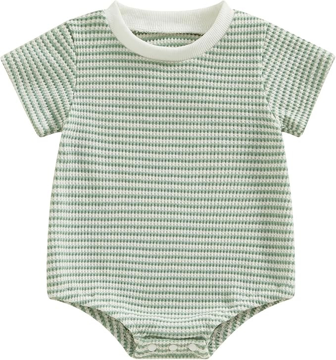 VISGOGO Unisex Baby Boy Girl Striped Romper Waffle Short Sleeve Bubble Oversized Romper Bodysuit ... | Amazon (US)