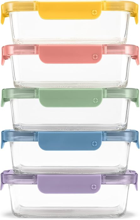 Ello Color Lock 3.4 Cup 10PC, 5 Pack Glass Meal Prep Sets Leak-Proof Glass Food Storage Container... | Amazon (US)
