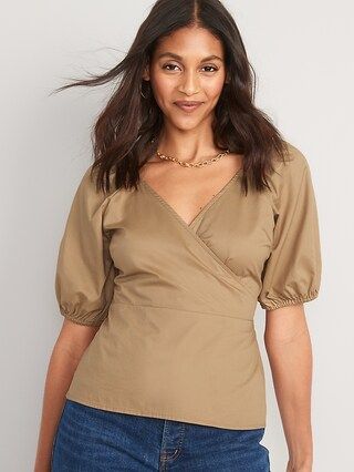 Puff-Sleeve Smocked Wrap Blouse for Women | Old Navy (US)