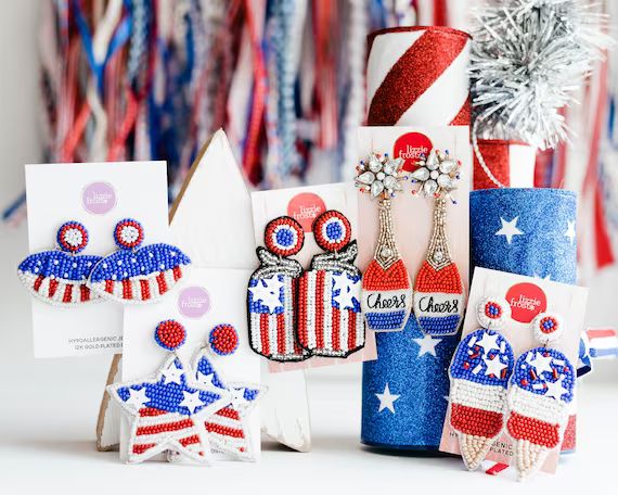 Patriotic Earrings USA American Flag 4th of July Fashion | Etsy | Etsy (US)