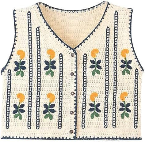 Crochet Vest Top for Women Summer Basic V Neck Crochet Knit Vest Button Casual Y2k Sweater Sleeve... | Amazon (US)