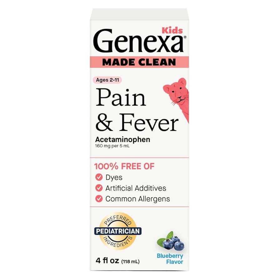 Genexa Children's Clean Acetaminophen | Pain & Fever Reducer for Kids | Kids Medicine, Dye Free A... | Amazon (US)