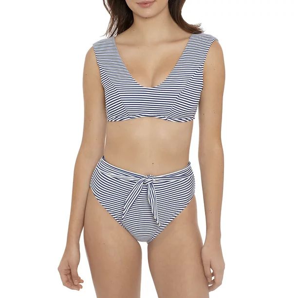 Time and Tru Women's Storm Blue Stripe Swimsuit Bikini Top | Walmart (US)
