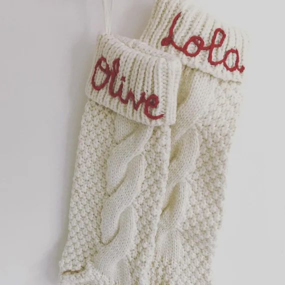 Knitted wool Christmas stocking personalised with hand-stitched name | Etsy (US)