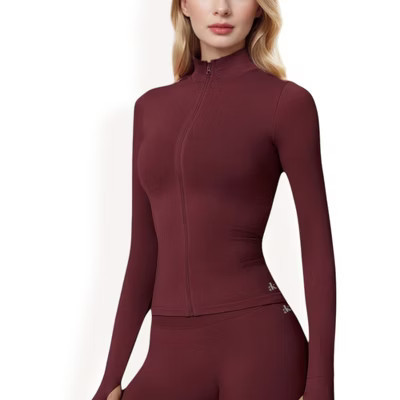 Anna-Kaci Active Women's Long Sleeve Zip-Up Activewear Jacket for Workout Wear - Small, Burgundy | Target
