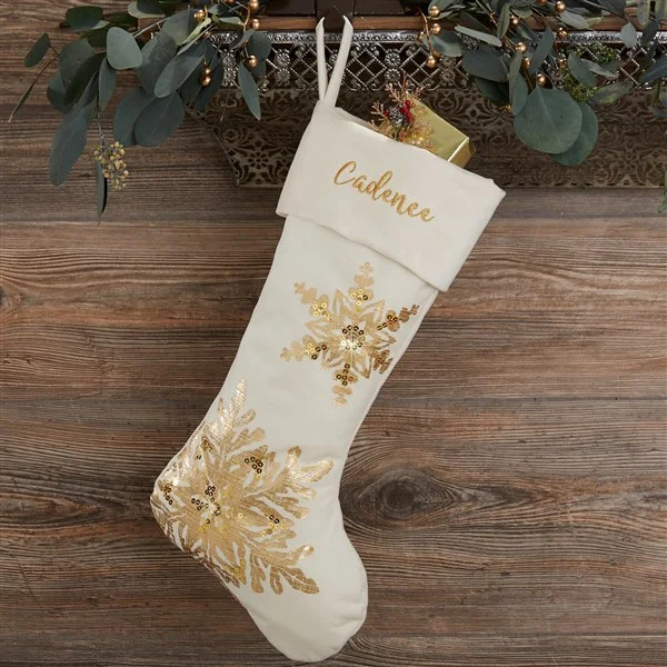 Glistening Snowflake Personalized Ivory Christmas Stocking | Personalization Mall