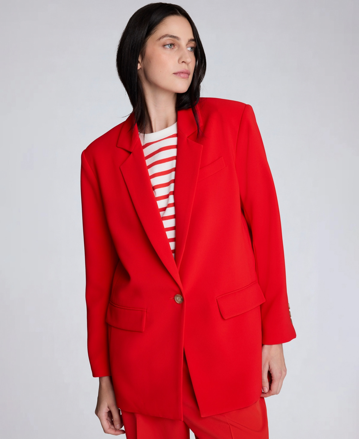 Kenneth Cole Women's One-Button Notch Collar Jacket - Lava Red | Macy's