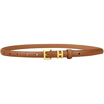Women Gold Buckle Design Skinny Leather Belt Jeans Belt for Pants in Pin Buckle Belt, Womens Belt... | Amazon (US)