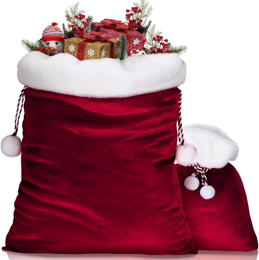 Shappy 2 Pieces Christmas Velvet Santa Bags with Drawstring in 2 Size Large Christmas Bags Santa ... | Amazon (US)