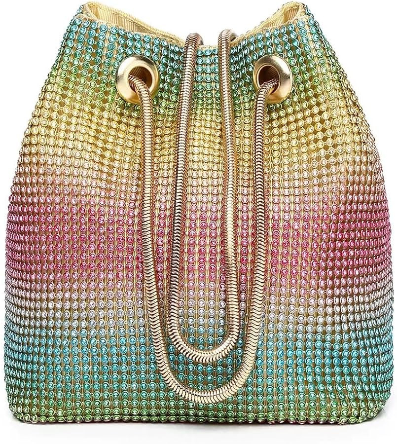 Luxury Full Rhinestone Bucket Bag, Bling Evening Bag Purse for Women | Amazon (US)
