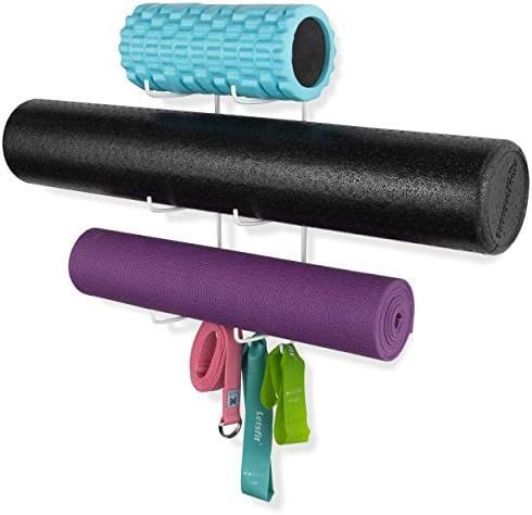 Wallniture Guru Wall Mount Yoga Mat Foam Roller and Towel Rack with 3 Hooks for Hanging Yoga Strap a | Amazon (US)