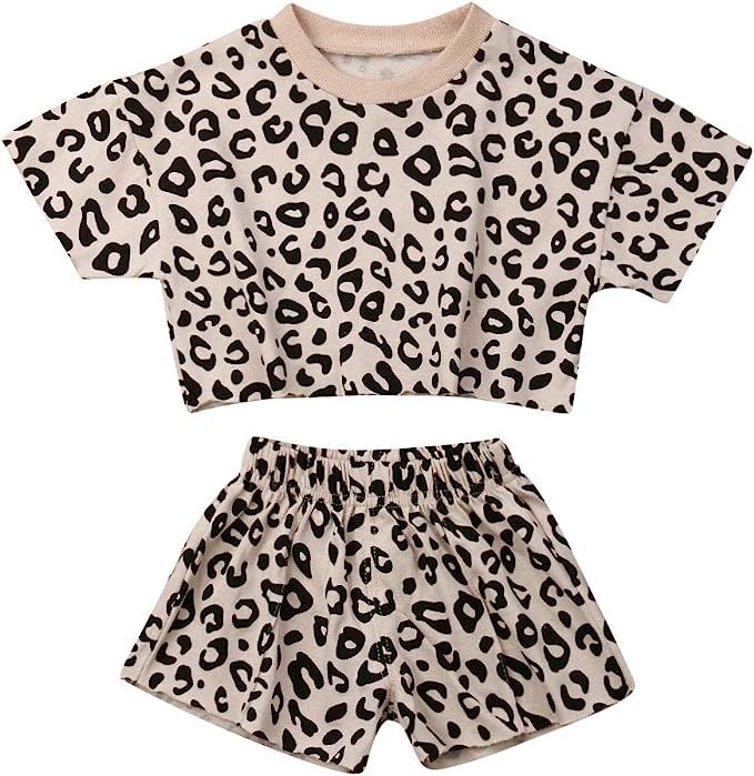 Baby Girls Boys Leopard Long Short Sleeve Sweatshirt T-Shirt Top & Short Pants Newborn Jumpsuit T... | Amazon (US)