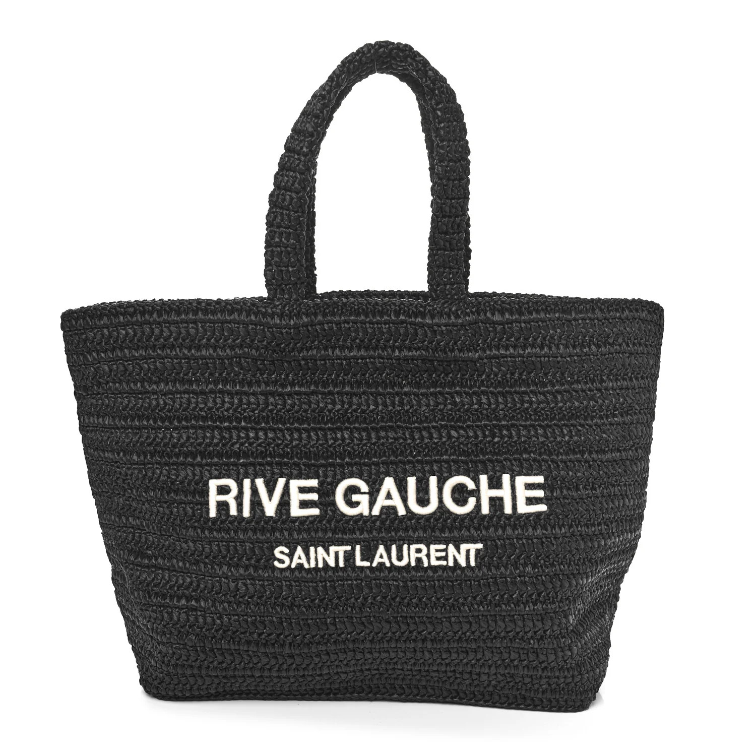 Raffia Rive Gauche Tote Black | FASHIONPHILE (US)