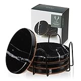 Viski Black Marble Coasters - Round Black Coasters for Drinks - Heavy Stone with Cork Backing and St | Amazon (US)