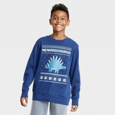Kids' Menorasaurus Fleece Sweatshirt - Navy Blue | Target