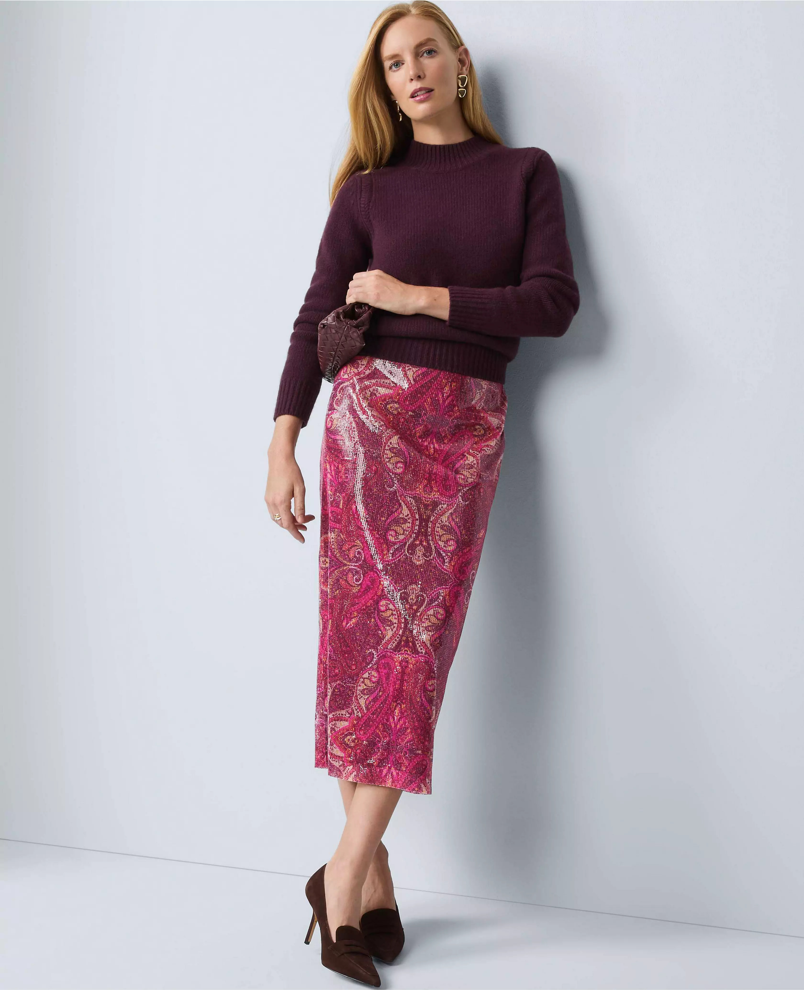 Sequin Paisley Column Midi Skirt | Ann Taylor