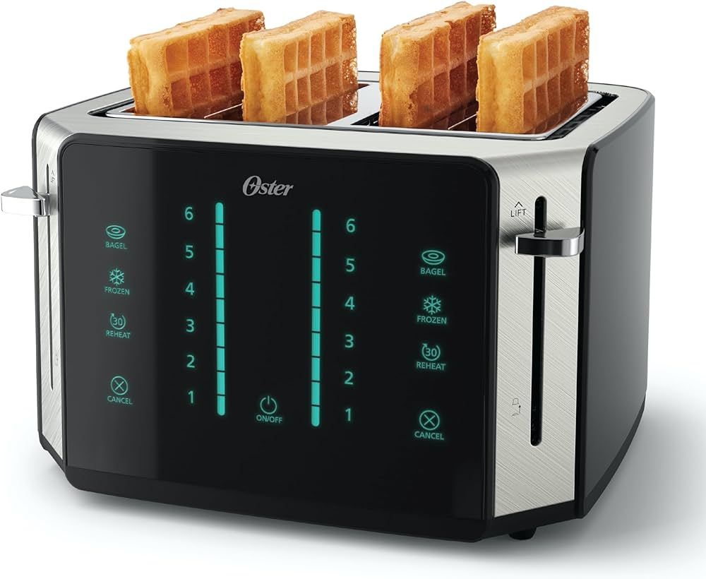 Oster 4-Slice Toaster, Touch Screen with 6 Shade Settings and Digital Timer, Black/Stainless Stee... | Amazon (US)