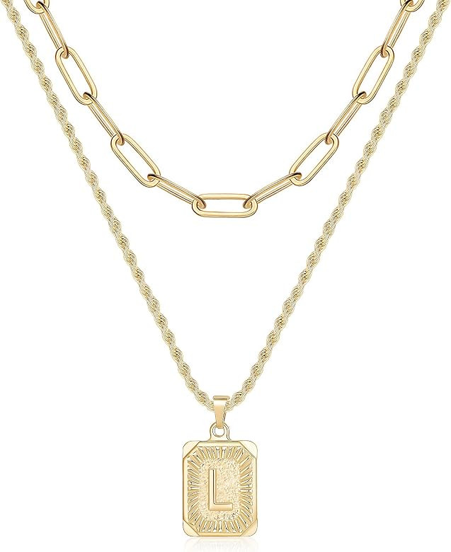 Yooblue Gold Layered Initial Necklaces for Women, 14K Gold Plated Initial Pendant Necklaces Paper... | Amazon (US)